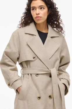 Vila Abrigo de paño largo anudado Beige Sale