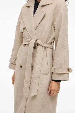 Vila Abrigo de paño largo anudado Beige Sale