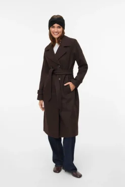 Vero Moda Abrigo de paño manga larga Marr&oacute;n oscuro Hot