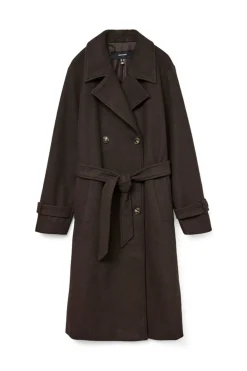 Vero Moda Abrigo de paño manga larga Marr&oacute;n oscuro Hot