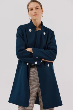 Cortefiel Abrigo doble cruce botón dorado Azul marino Discount