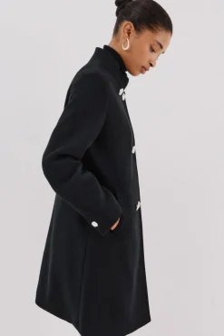 Cortefiel Abrigo doble cruce botón dorado Negro