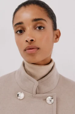 Cortefiel Abrigo doble cruce botón dorado Beige Outlet