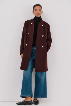 Cortefiel Abrigo doble cruce botón dorado Vino New