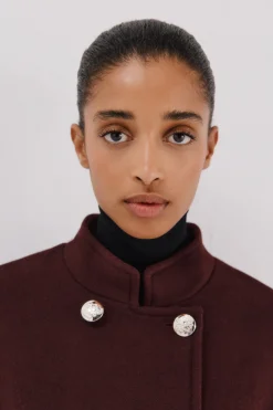 Cortefiel Abrigo doble cruce botón dorado Vino New