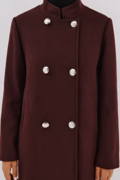 Cortefiel Abrigo doble cruce botón dorado Vino New