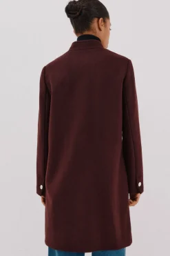 Cortefiel Abrigo doble cruce botón dorado Vino New