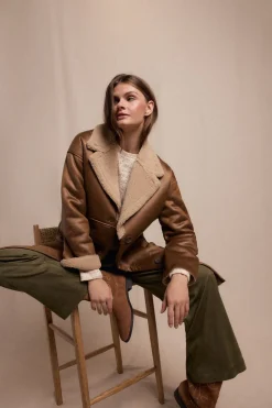 Slowlove Abrigo efecto doble faz largo Beige Best