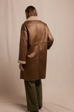 Slowlove Abrigo efecto doble faz largo Beige Best