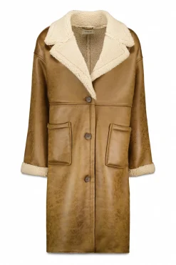 Slowlove Abrigo efecto doble faz largo Beige Best