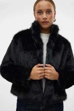 Vero Moda Abrigo efecto pelo Negro Sale