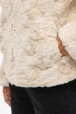 Vila Abrigo efecto pelo con cremallera Beige New