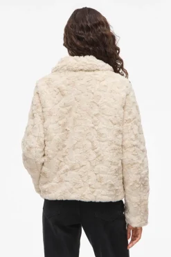 Vila Abrigo efecto pelo con cremallera Beige New