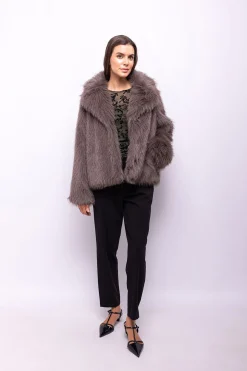 Object Abrigo efecto pelo con solapas Gris oscuro Discount