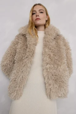 Pedro del Hierro Abrigo efecto pelo rizado Beige New