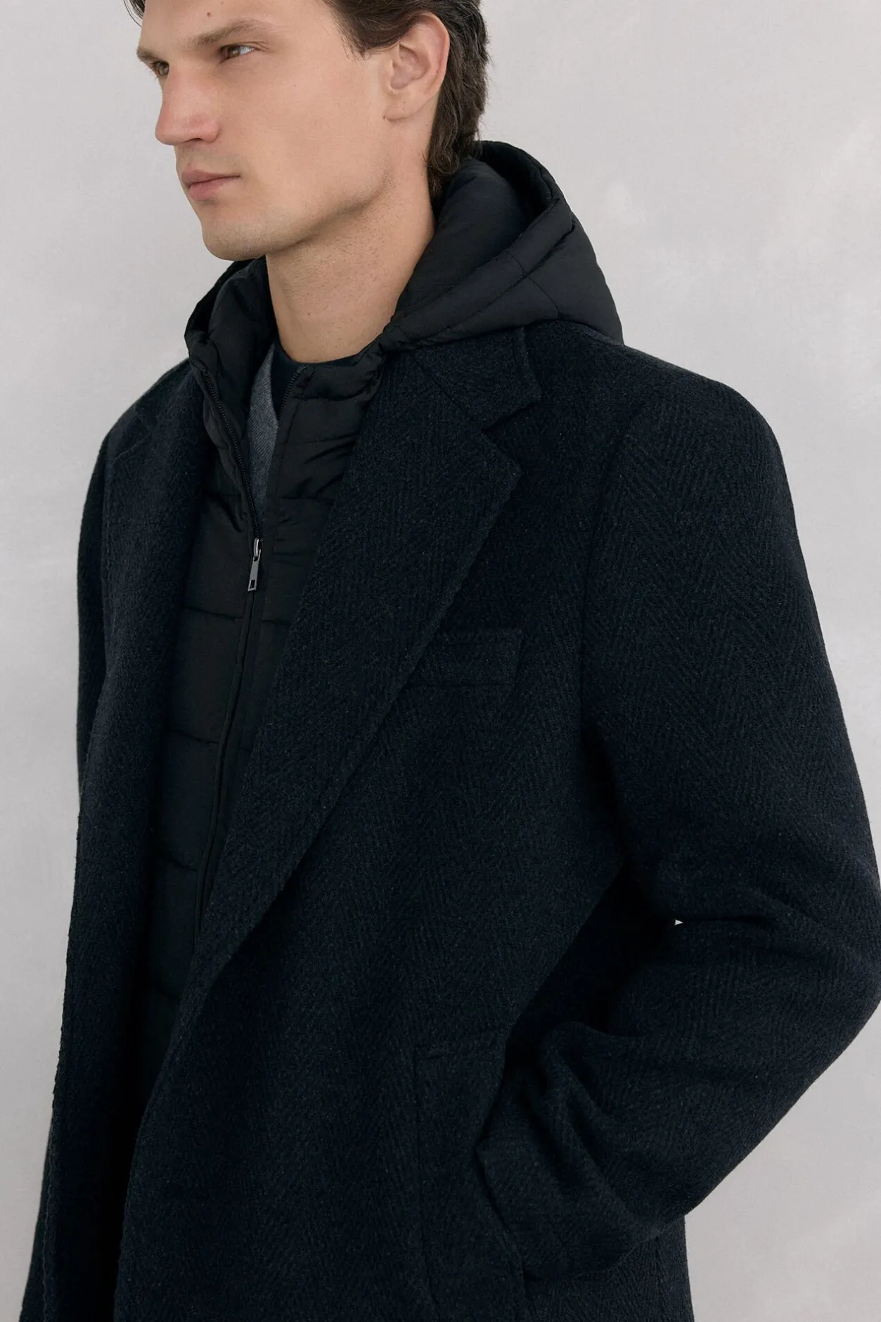 Pedro del Hierro Abrigo espiga vistas desmontables Gris Discount