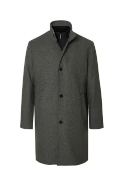 Selected Abrigo lana cuello chimenea Gris Best