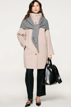 Selected Abrigo lana cuello chimenea. Beige Clearance