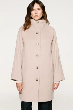 Selected Abrigo lana cuello chimenea. Beige Clearance