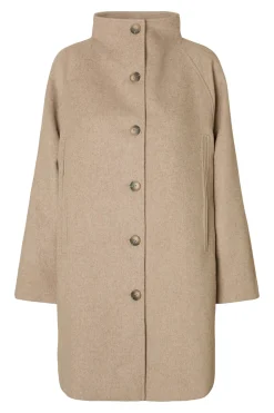 Selected Abrigo lana cuello chimenea. Beige Clearance