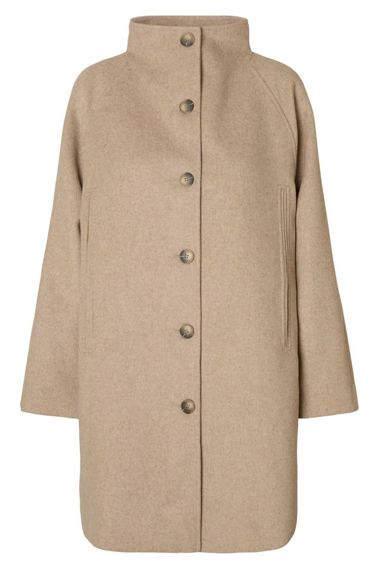 Selected Abrigo lana cuello chimenea. Beige Clearance