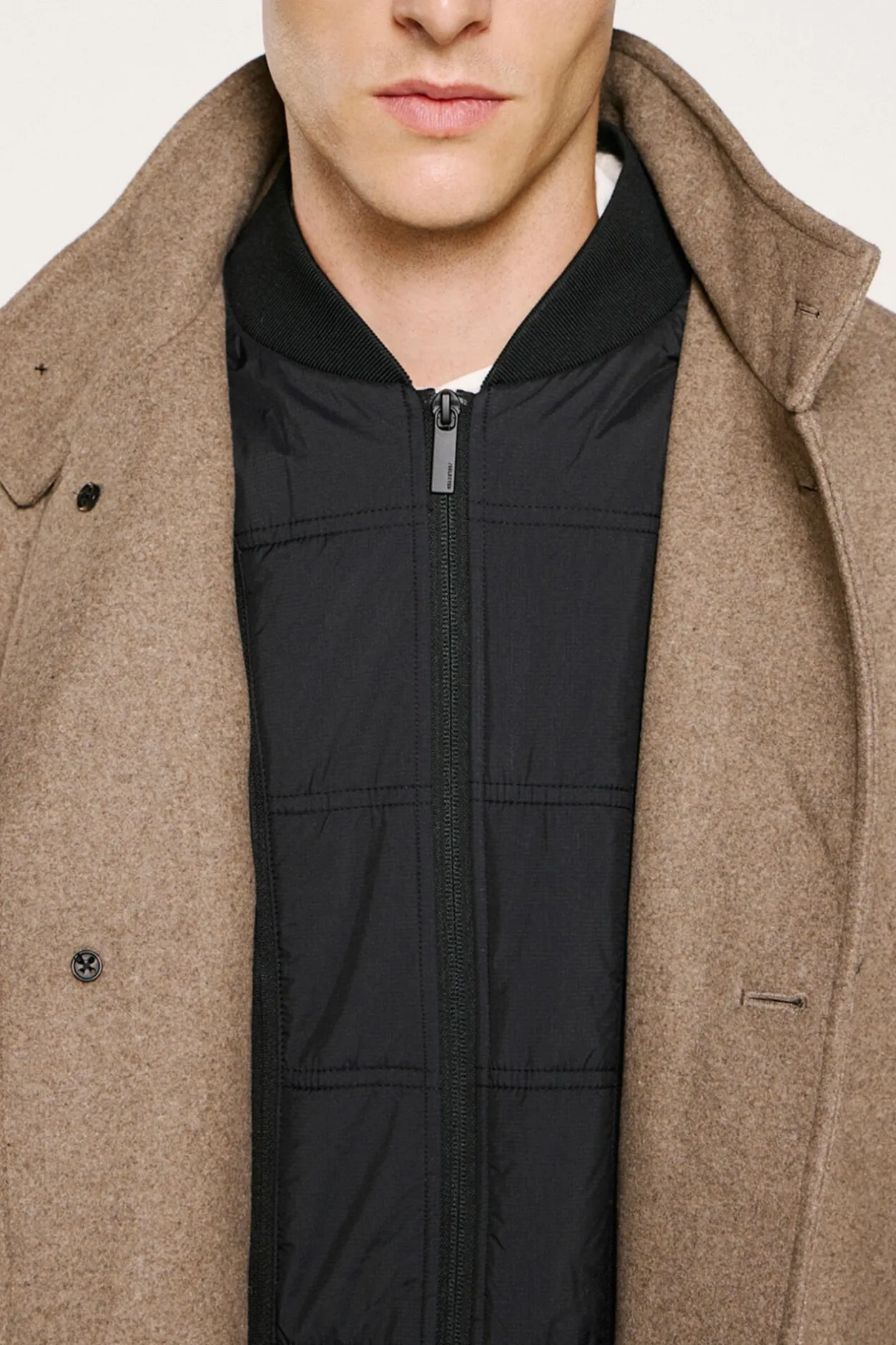 Selected Abrigo lana cuello chimenea Gris Outlet