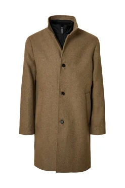 Selected Abrigo lana cuello chimenea Gris Outlet