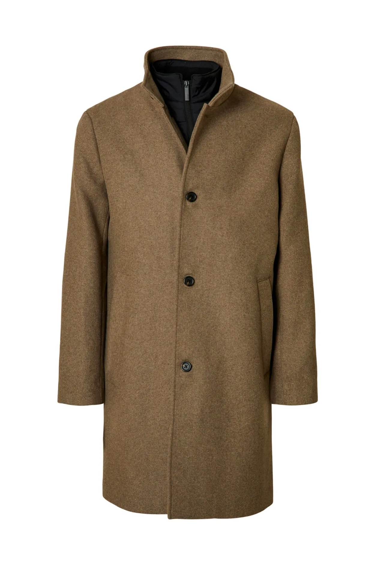 Selected Abrigo lana cuello chimenea Gris Outlet