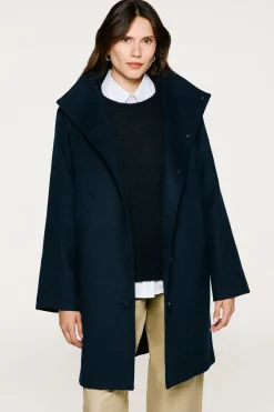 Selected Abrigo lana cuello chimenea. Azul marino Clearance