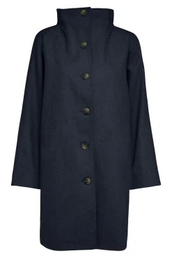 Selected Abrigo lana cuello chimenea. Azul marino Clearance