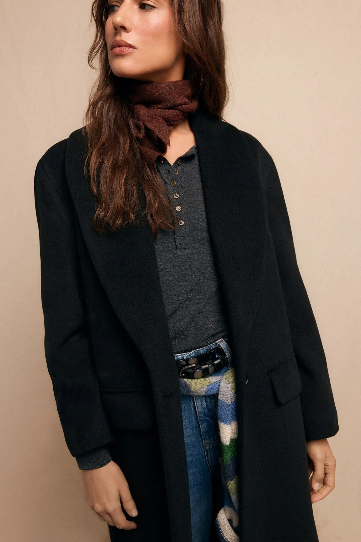 Slowlove Abrigo largo con cuello esmoquín Negro Outlet