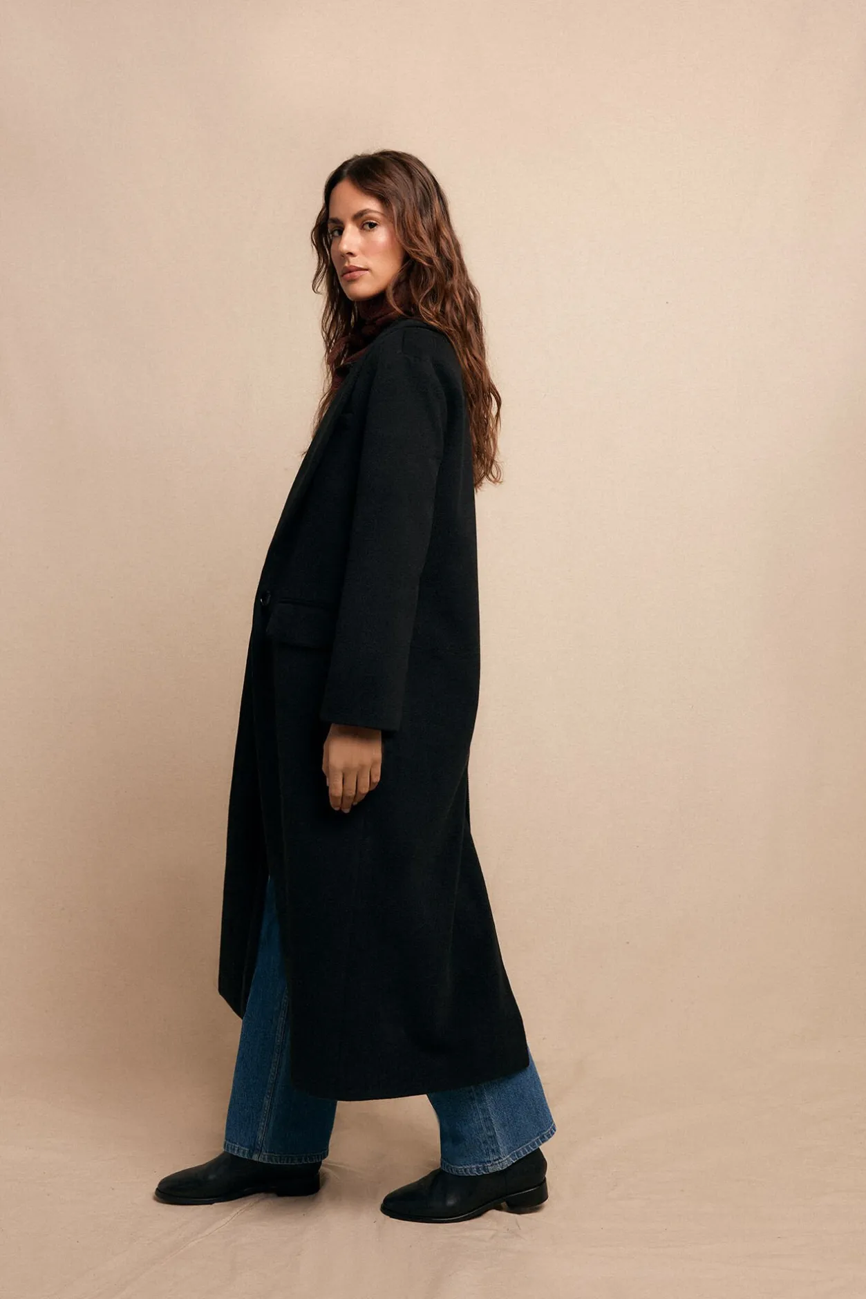 Slowlove Abrigo largo con cuello esmoquín Negro Outlet