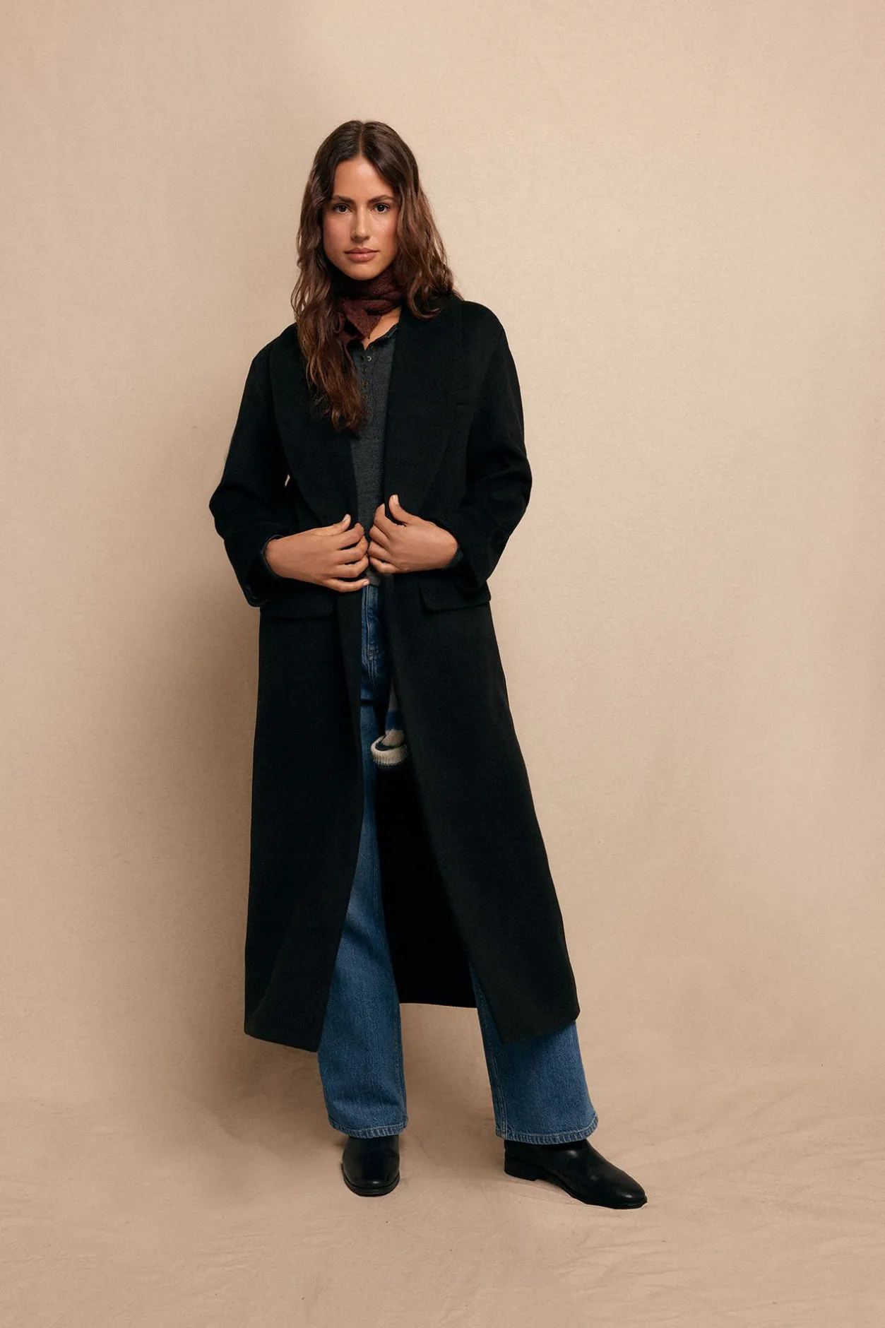 Slowlove Abrigo largo con cuello esmoquín Negro Outlet