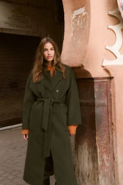 Slowlove Abrigo largo con doble botonadura Kaki