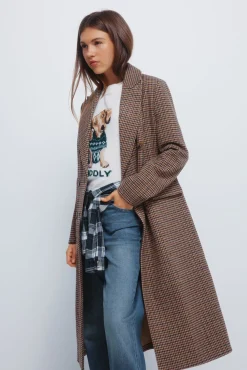 Springfield Abrigo largo cuadros doble abotonadura nude Discount