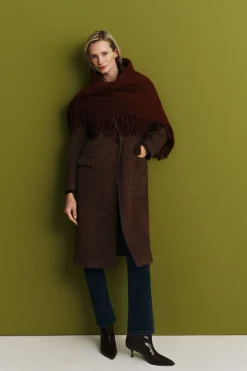 Cortefiel Abrigo largo cuello solapa Granate New