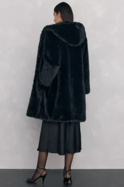 Pedro del Hierro Abrigo largo de efecto pelo Negro Sale