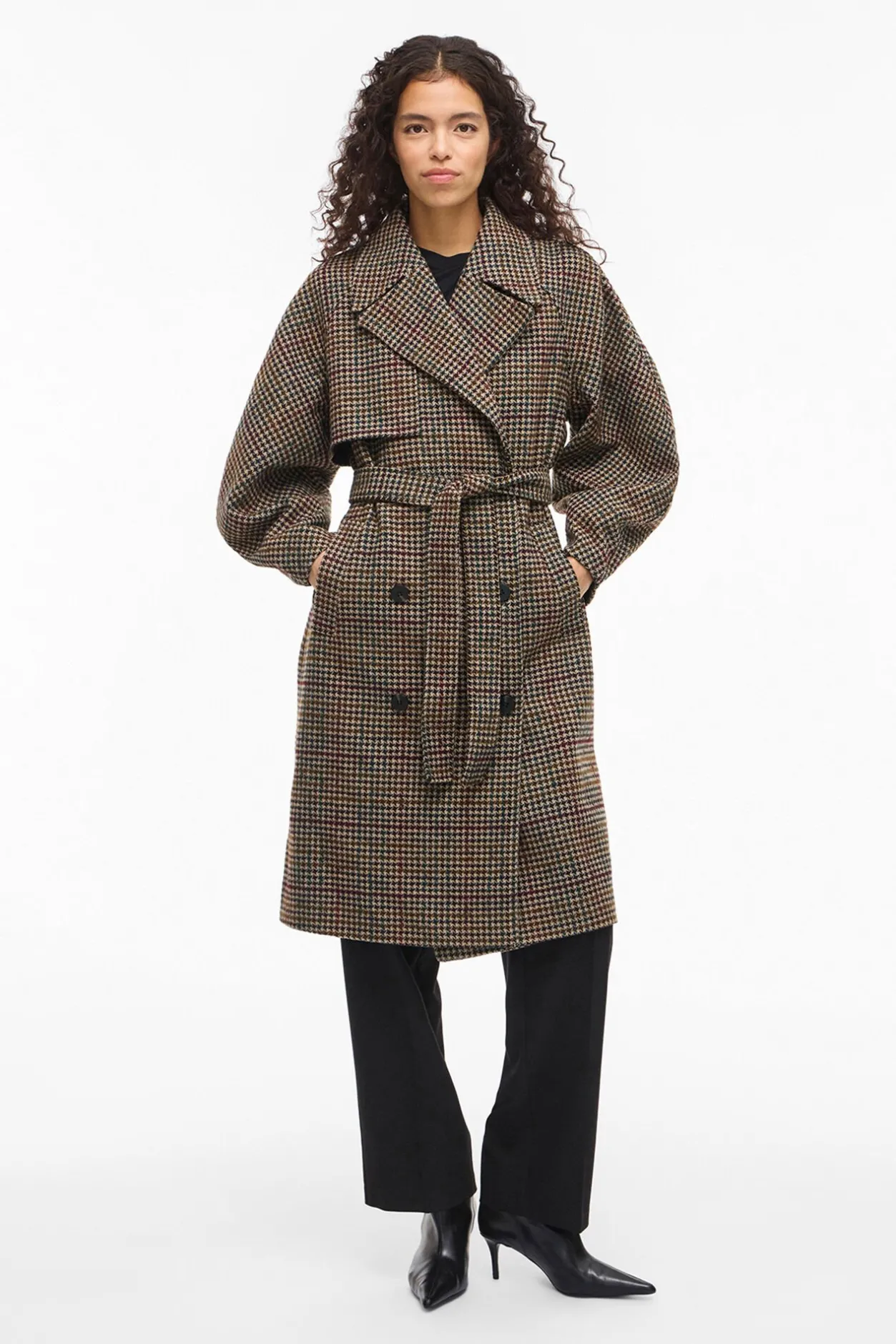 Vila Abrigo largo de lana con cuadros Marrón Outlet