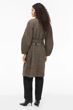 Vila Abrigo largo de lana con cuadros Marrón Outlet