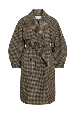 Vila Abrigo largo de lana con cuadros Marrón Outlet