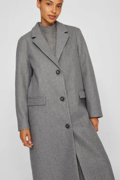 Vila Abrigo largo de paño con solapas Gris Online