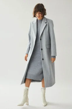 Vila Abrigo largo de paño con solapas Gris Online