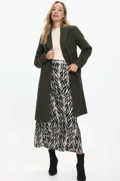 Vero Moda Abrigo largo de paño y espiga Marr&oacute;n New