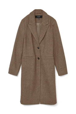 Vero Moda Abrigo largo de paño y espiga Marr&oacute;n New