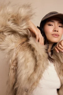 Slowlove Abrigo largo efecto pelo Beige Discount