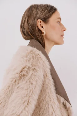 Cortefiel Abrigo largo efecto pelo reversible Marr&oacute;n oscuro Best