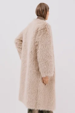 Cortefiel Abrigo largo efecto pelo reversible Marr&oacute;n oscuro Best