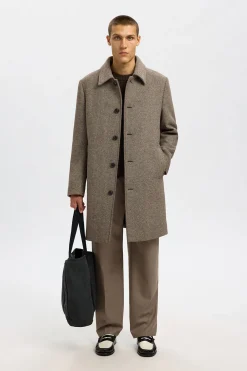 Selected Abrigo largo lana Marr&oacute;n Sale