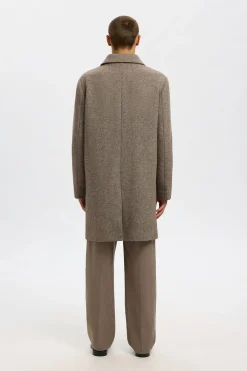 Selected Abrigo largo lana Marr&oacute;n Sale