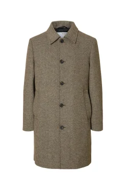 Selected Abrigo largo lana Marr&oacute;n Sale